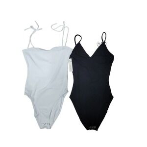 Capulet Bodysuits XS Black‎ White Ribbed Lightweight Strappy Sleeveless Lot of 2